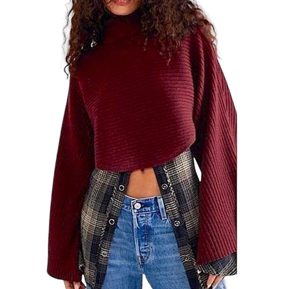 FREE PEOPLE Billie Mock Ribbed Crop Pullover Sweater - Picture 2 of 9